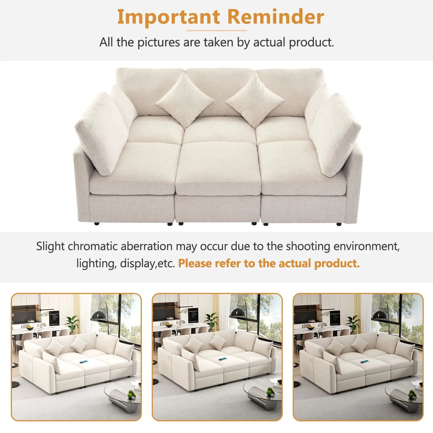 Sectional Sofa Modular U-Shaped With Ottoman & USB Ports by HouseOfZazla
