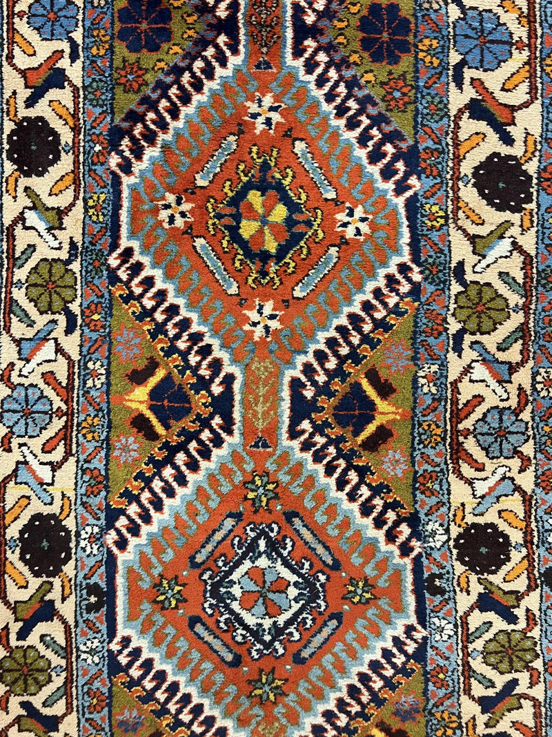 Persian Tribal Runner Rug 2.9 x 14, Colorful Rare Antique Persian Shiraz Yalameh Geometric Carpet for Hallway, 14ft Runner, Handmade, Wool, Red by Jewel Rugs