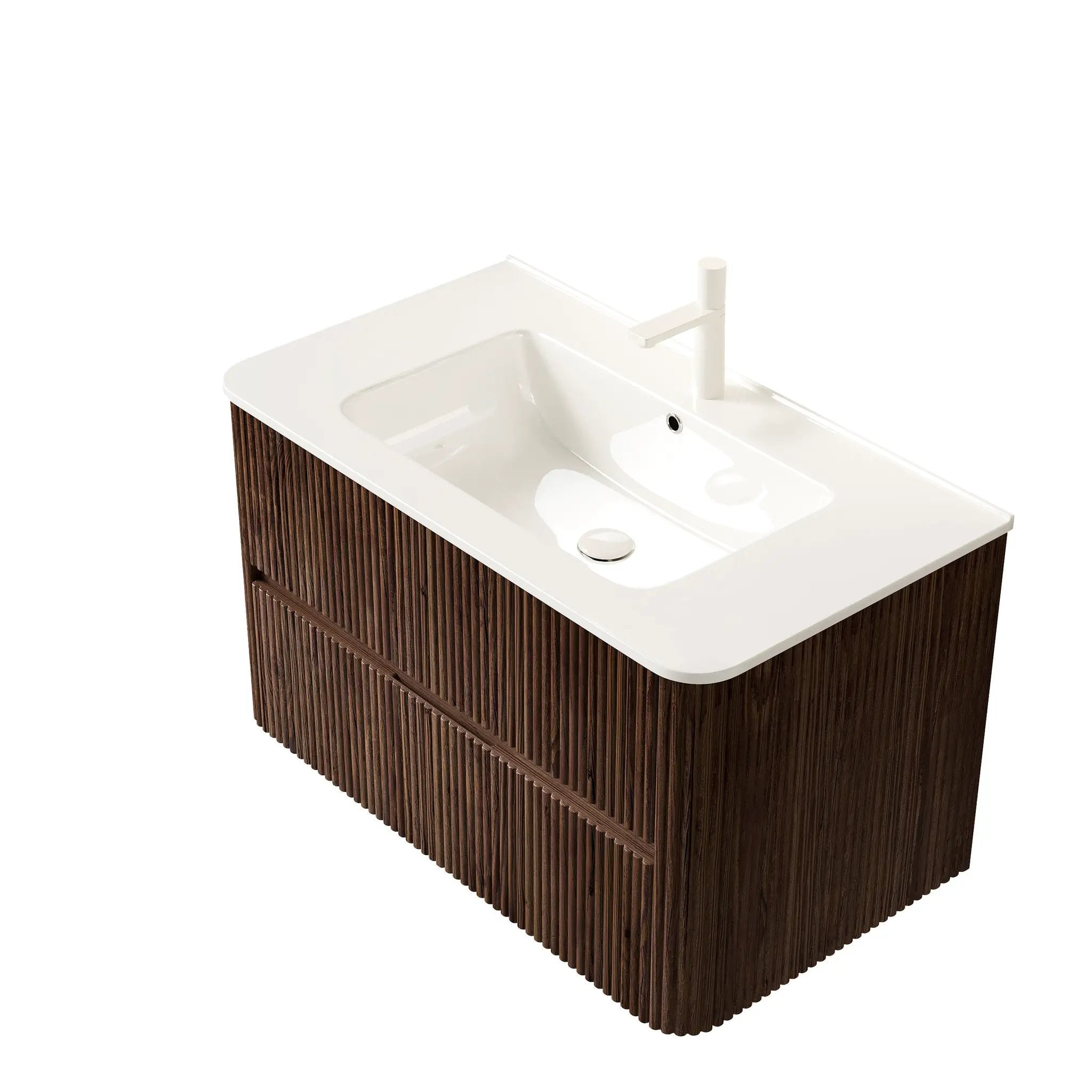 Noor 36" Bathroom Vanity with Sink, Wall-Mounted Floating Plywood Cabinet with 2 Drawers by HouseOfZazla