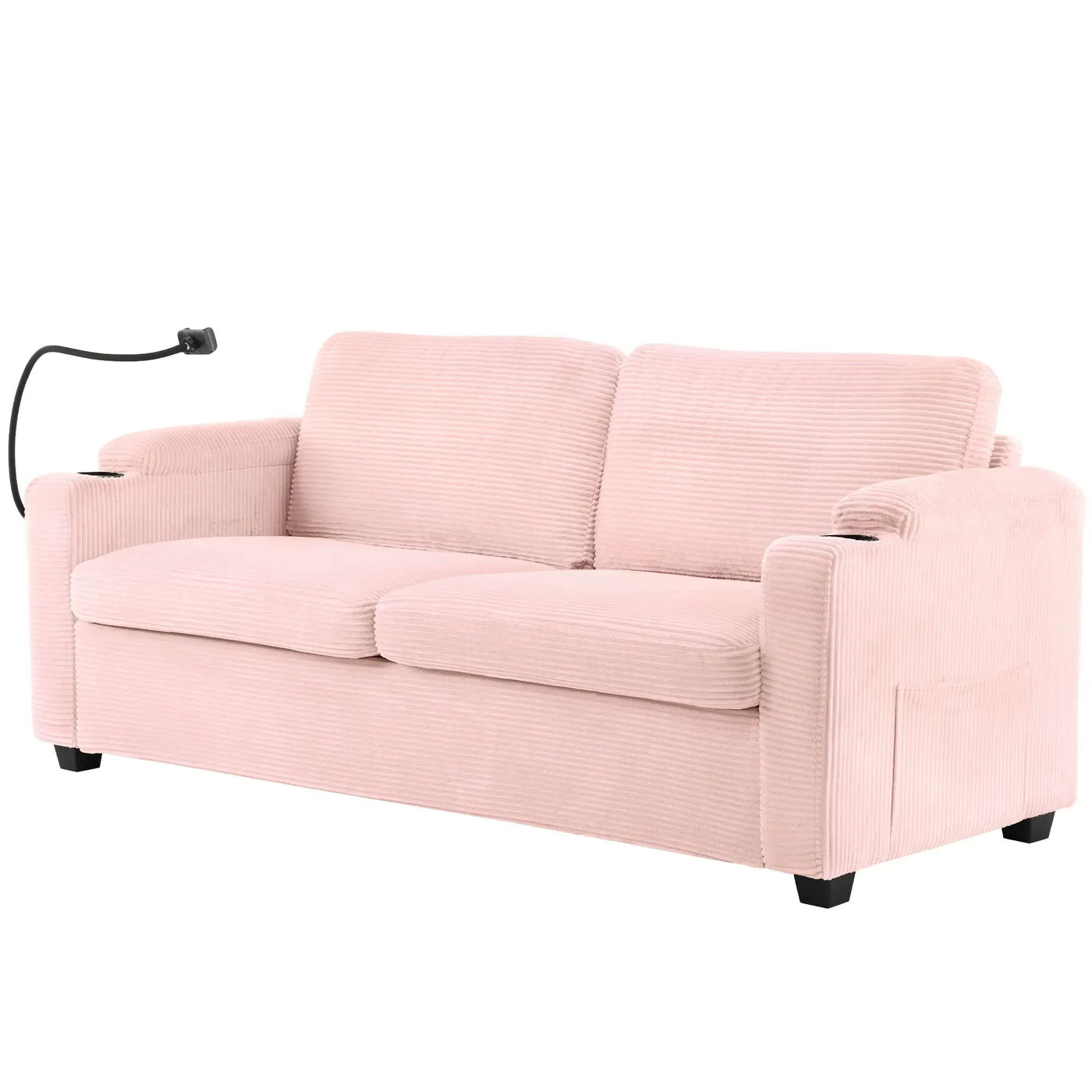 Sleeper Sofa Loveseat Sofa With Full Size Mattress, 2 USB Ports, 2 Cup Holders, 2 Side Pockets And Phone Holder by HouseOfZazla