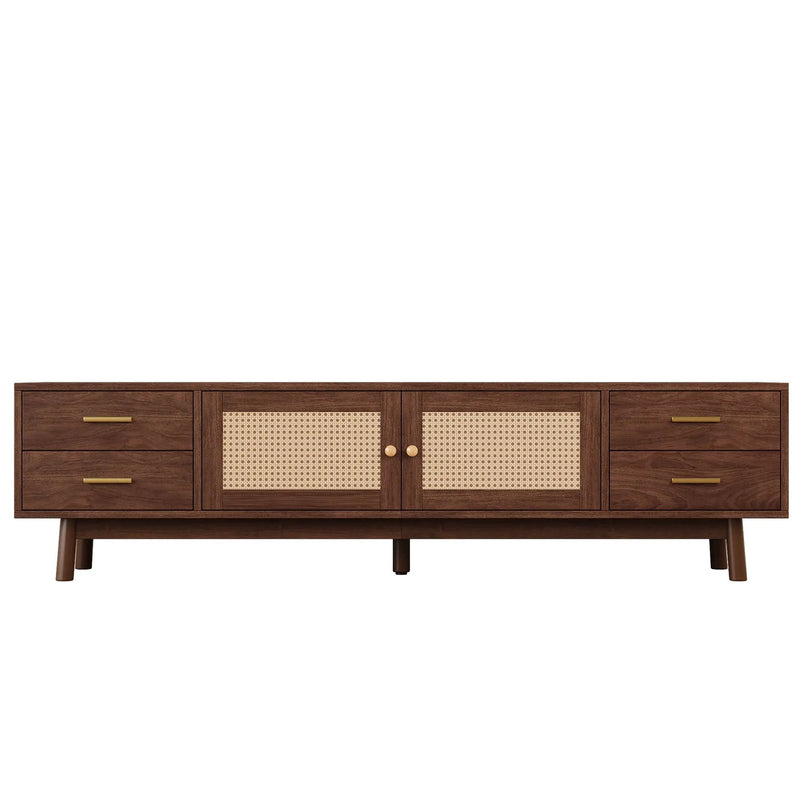 70" TV Stand With Doors For TVs Up To 80", Media Console With 4 Drawers & Cable Holes - Dark Brown by HouseOfZazla