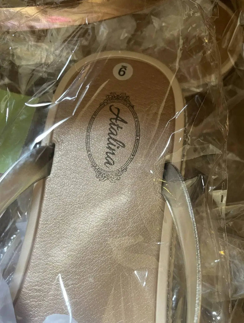 Atalina Sandals Womens Rose Gold Silver Glitter Thong Flip Flop Flat Heel by Selzalot
