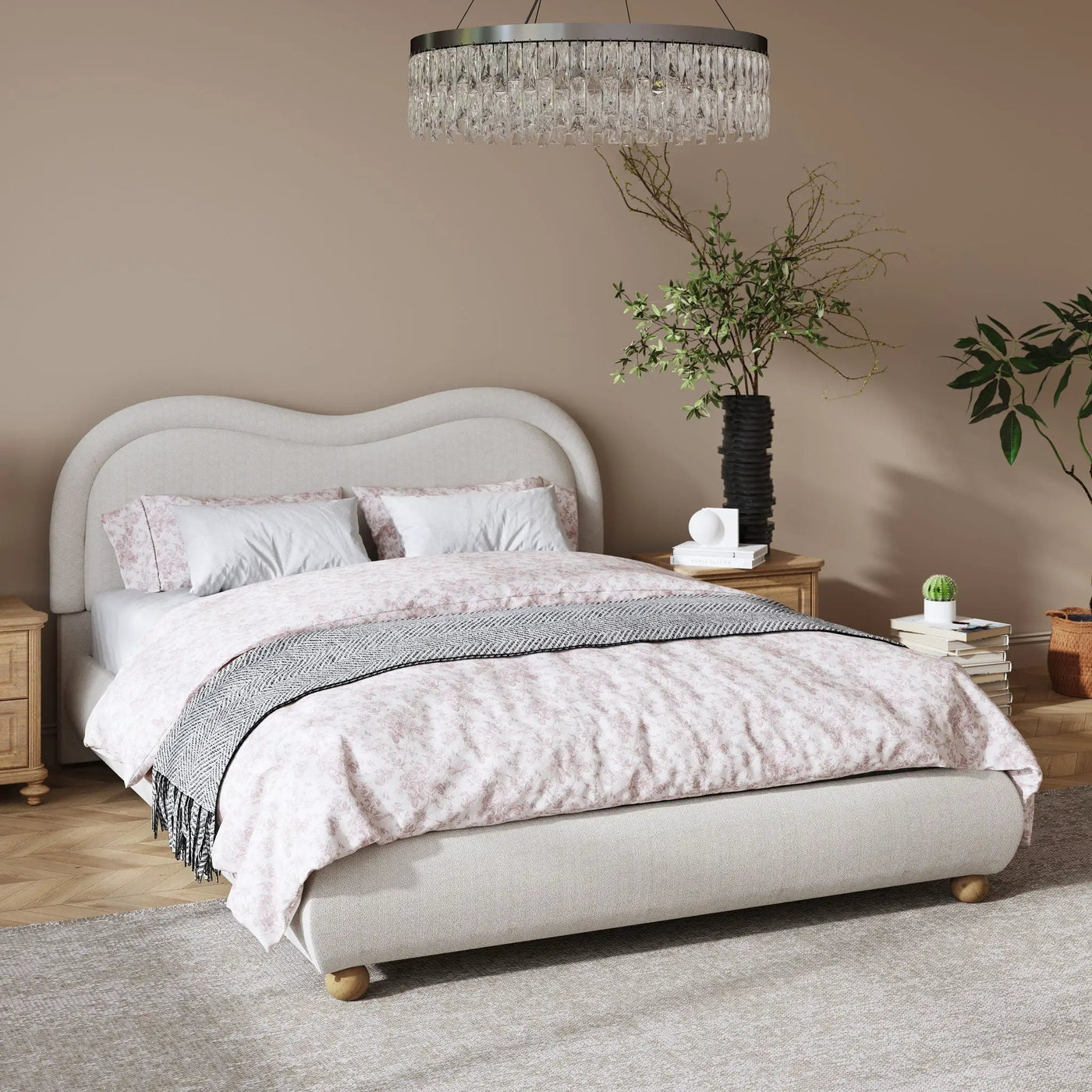 Upholstered Platform Bed Frame With Curved Headboard by HouseOfZazla