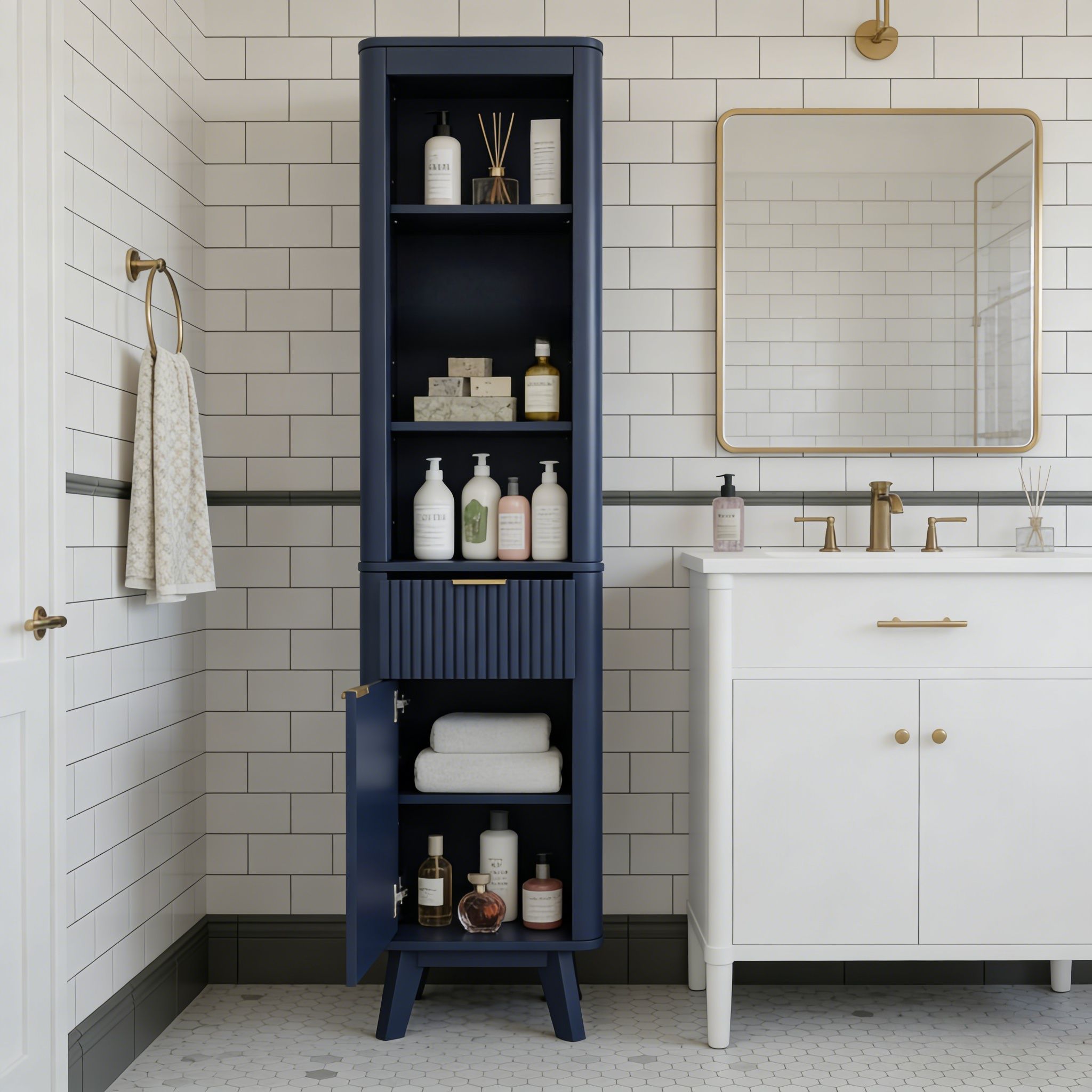 Tall Bathroom Storage Cabinet With Adjustable Shelves And 1 Drawer & Door by HouseOfZazla