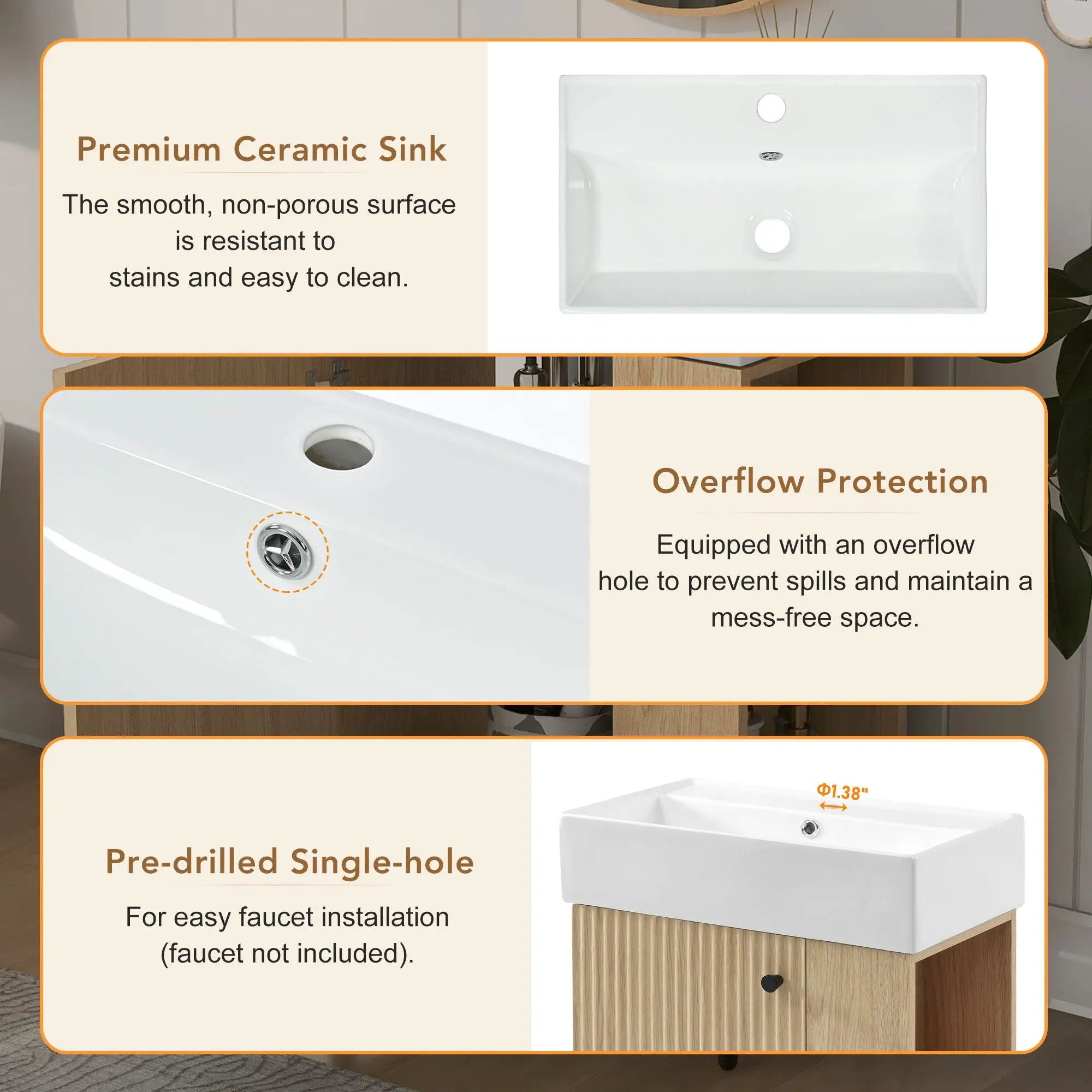 Modern Floating Bathroom Vanity With Ceramic Basin Perfect For Small Bathrooms by HouseOfZazla