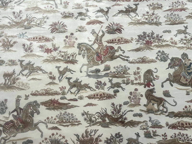 Large Turkish Silk Rug 8x10, Ivory, Hunting Design, Bamboo Silk, New by Jewel Rugs