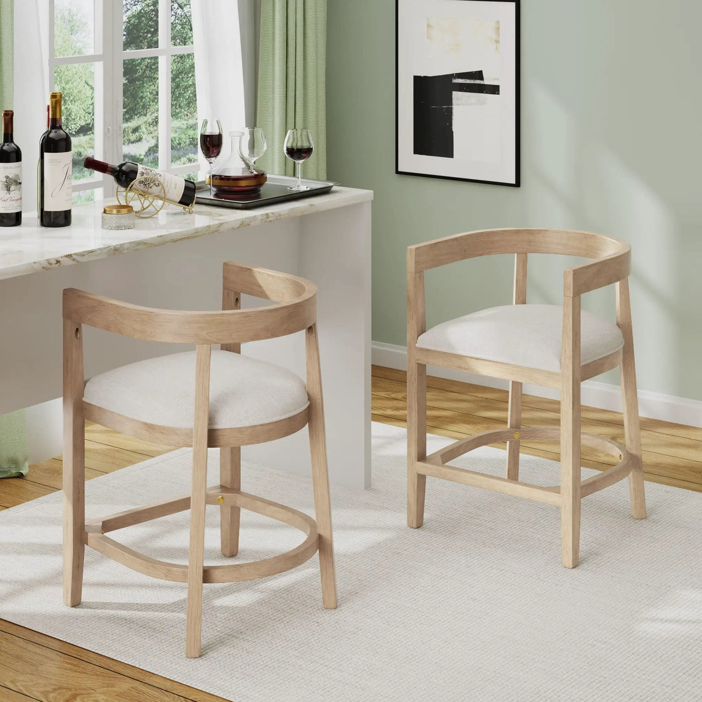 Modern Rubberwood Counter Stool Set With Upholstered Seats by HouseOfZazla
