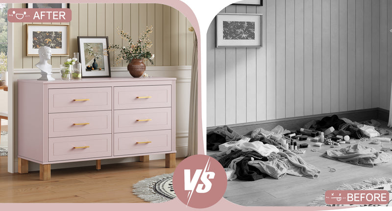 6-Drawer Double Dresser , Modern Storage Cabinet with Metal Handles & Solid Wood Legs, Dresser Drawer Organizer for Kids Bedroom, Heavy-Duty Wooden Dresser with Pre-Installed, photo 8 of 10