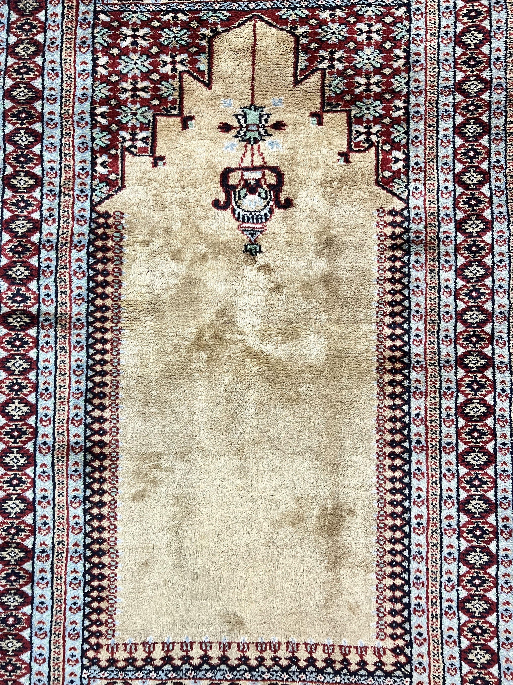 Bokhara Prayer Rug 3x5, Pakistani Turkoman Carpet, Tan, Handmade Vintage Wool Carpet by Jewel Rugs