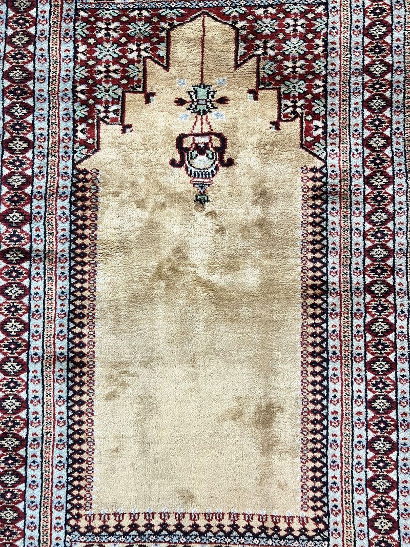 Bokhara Prayer Rug 3x5, Pakistani Turkoman Carpet, Tan, Handmade Vintage Wool Carpet by Jewel Rugs