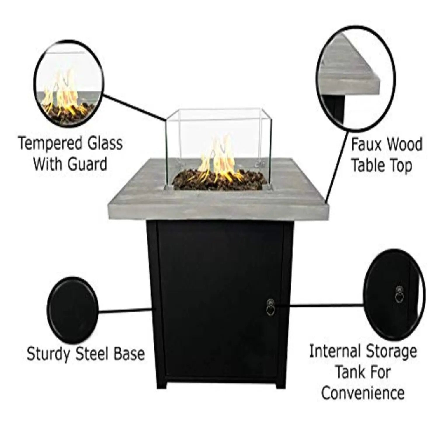 Reinforced Propane Fire Pit Table - Black / Gray by Unique Piece Furniture
