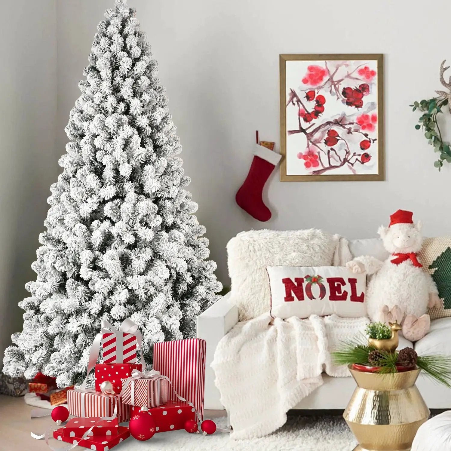 8ft Flocked Pre-Lit Christmas Tree with 500 UL Warm Lights by HouseOfZazla