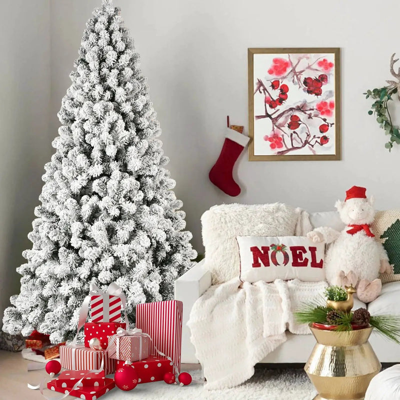 8ft Flocked Pre-Lit Christmas Tree with 500 UL Warm Lights by HouseOfZazla