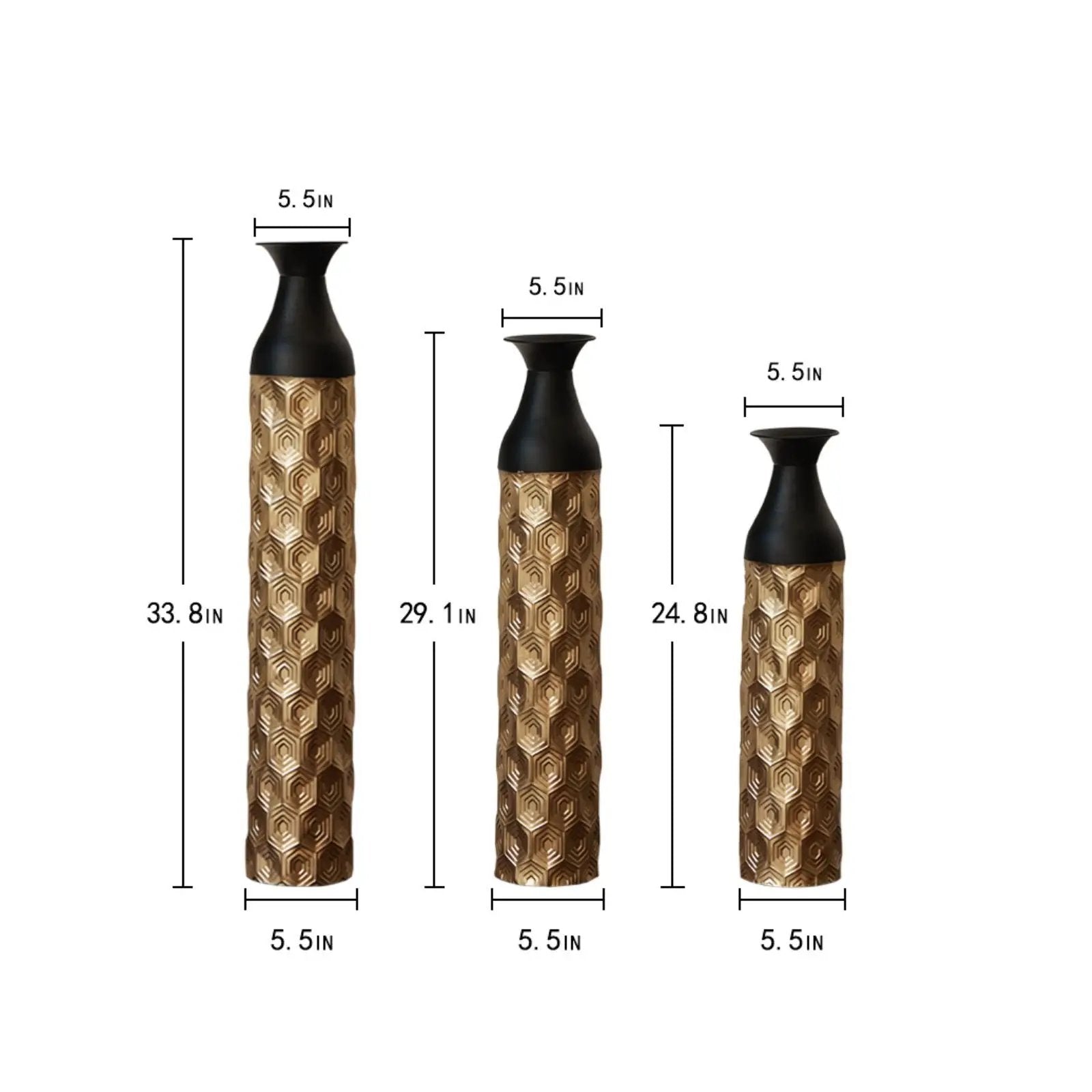 Floor Metal Vases (Set of 3) Gorgeous Home Decoration Large Glazed Metal Vases - Black / Gold by HouseOfZazla