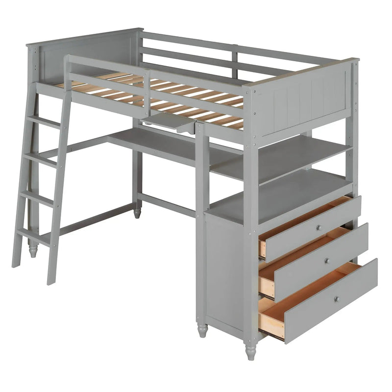 Loft Bed With Drawers With Desk And Shelves by HouseOfZazla