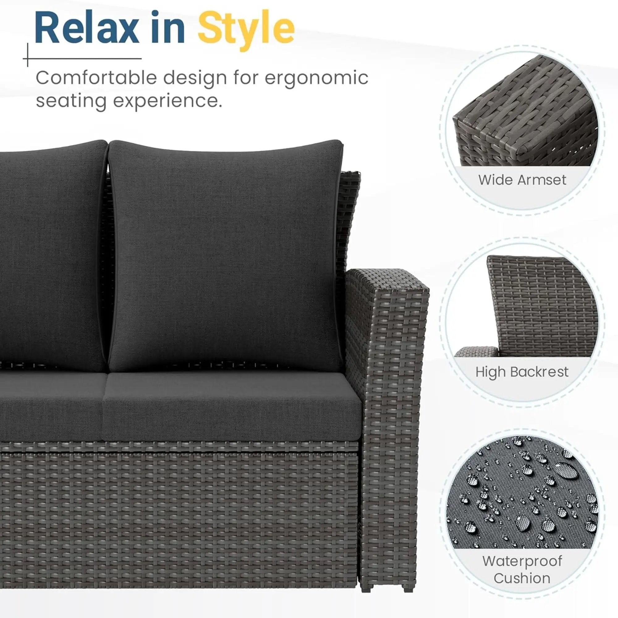 All-Weather Wicker 3 Seat Patio Sofa With Thick Cushions by HouseOfZazla