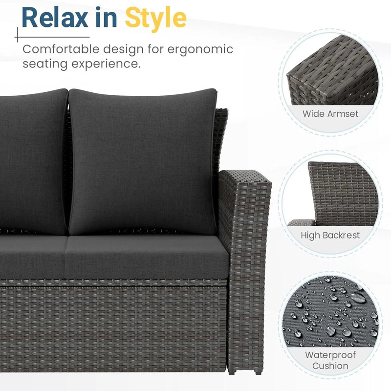 All-Weather Wicker 3 Seat Patio Sofa With Thick Cushions by HouseOfZazla