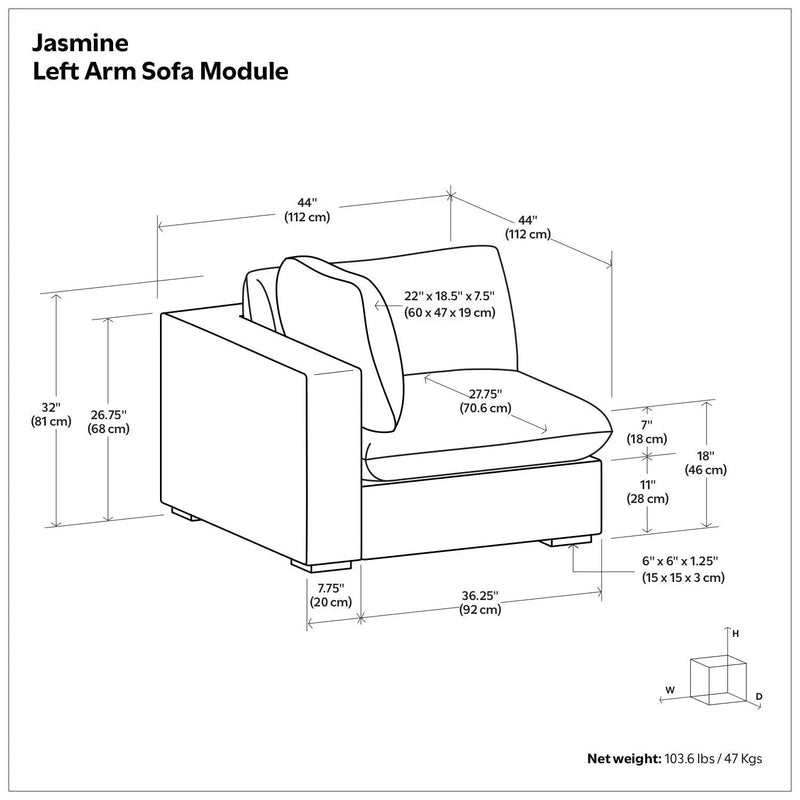 Jasmine - Left Arm Sofa Module - Gray