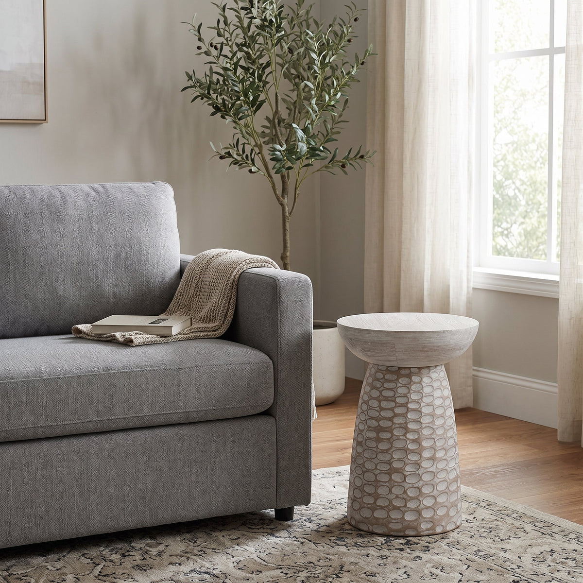 Elmford 13W Round Pedestal Dimple Accent Table - White