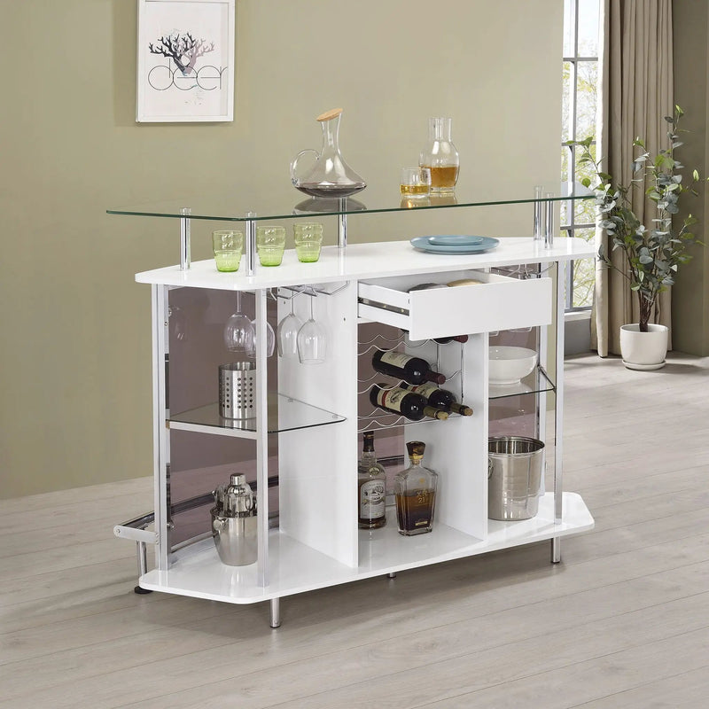 Gideon Curved Glass Top Home Bar Cabinet White High Gloss by Unique Piece Furniture