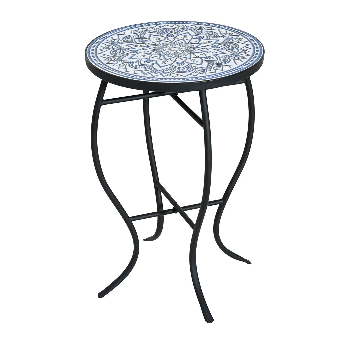 Outdoor Round Side Table With Mosaic Style Top And Curved Iron Legs by HouseOfZazla
