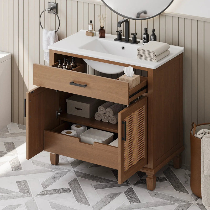 Bathroom Vanity With Ceramic Sink, Modern Free Standing Cabinet With Soft Close Drawers by HouseOfZazla