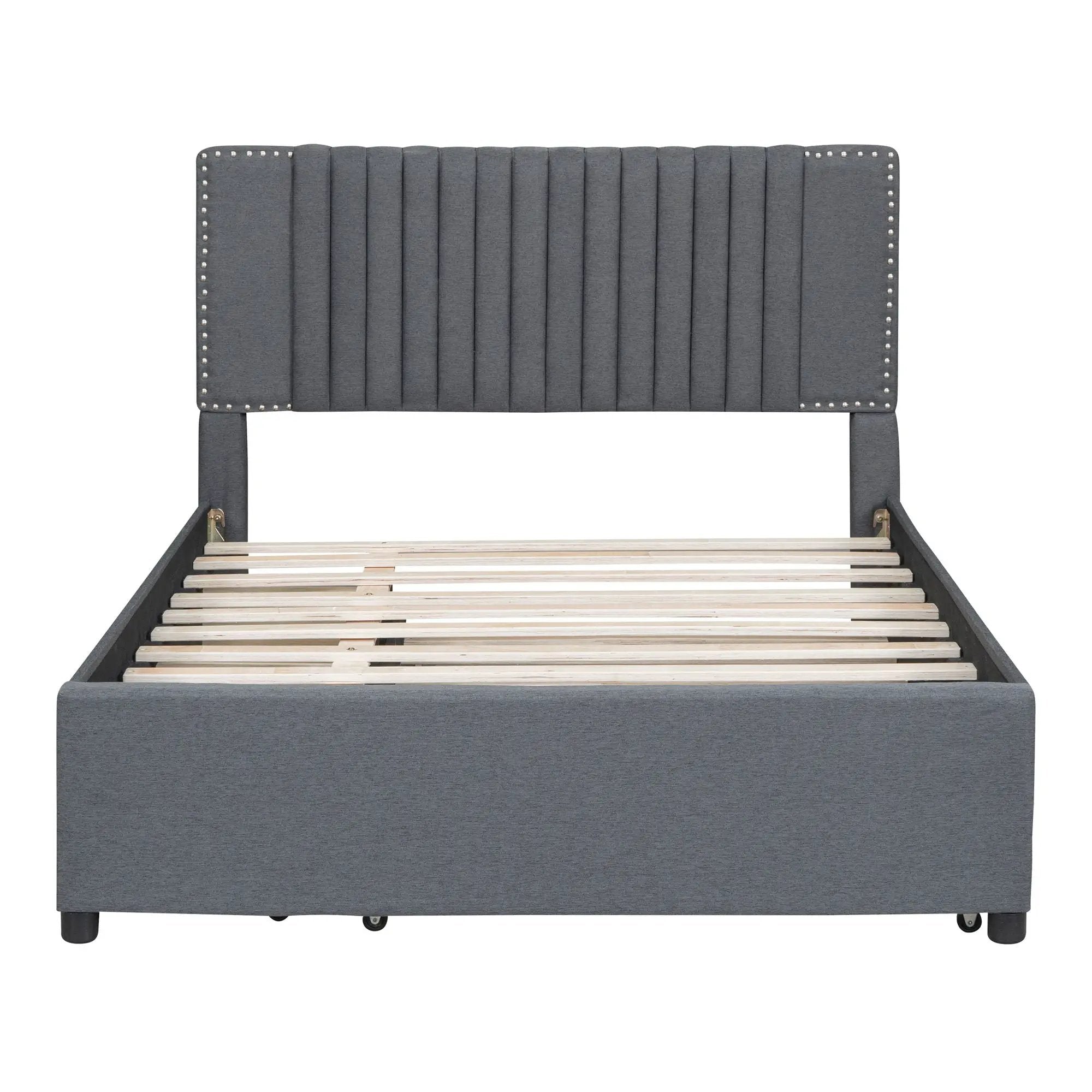 Upholstered Platform Bed With Drawers, Classic Headboard Design by Unique Piece Furniture