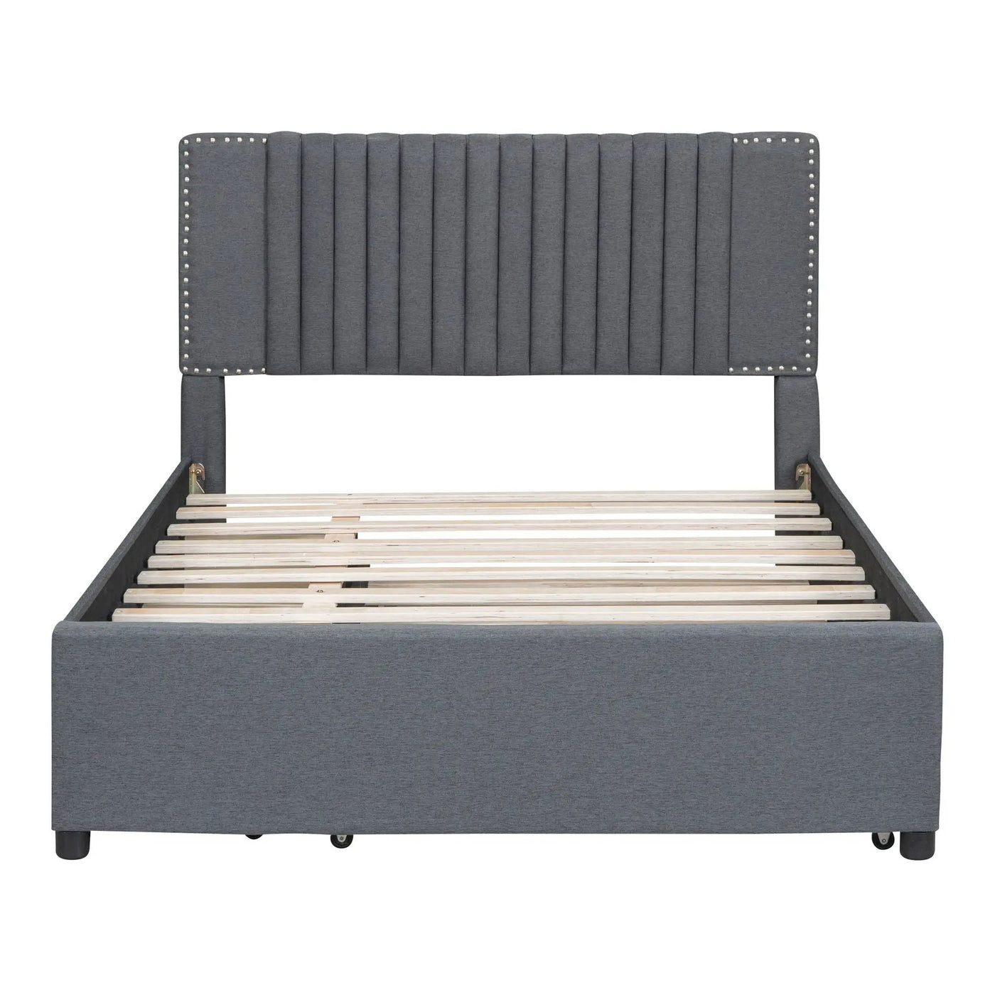 Upholstered Platform Bed With Drawers, Classic Headboard Design by HouseOfZazla