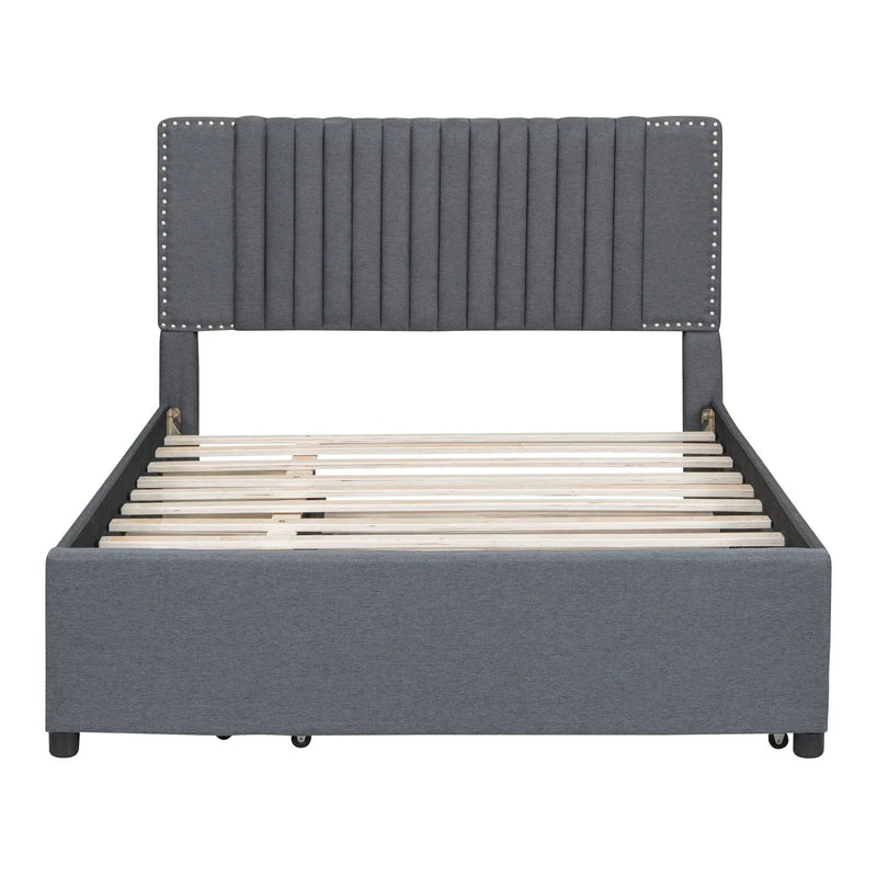 Upholstered Platform Bed With Drawers, Classic Headboard Design by HouseOfZazla