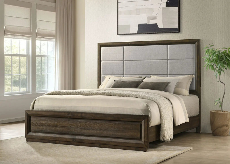 Atlas 63-inch Eastern King Upholstered Panel Bed Grey and Dark Oak by Unique Piece Furniture