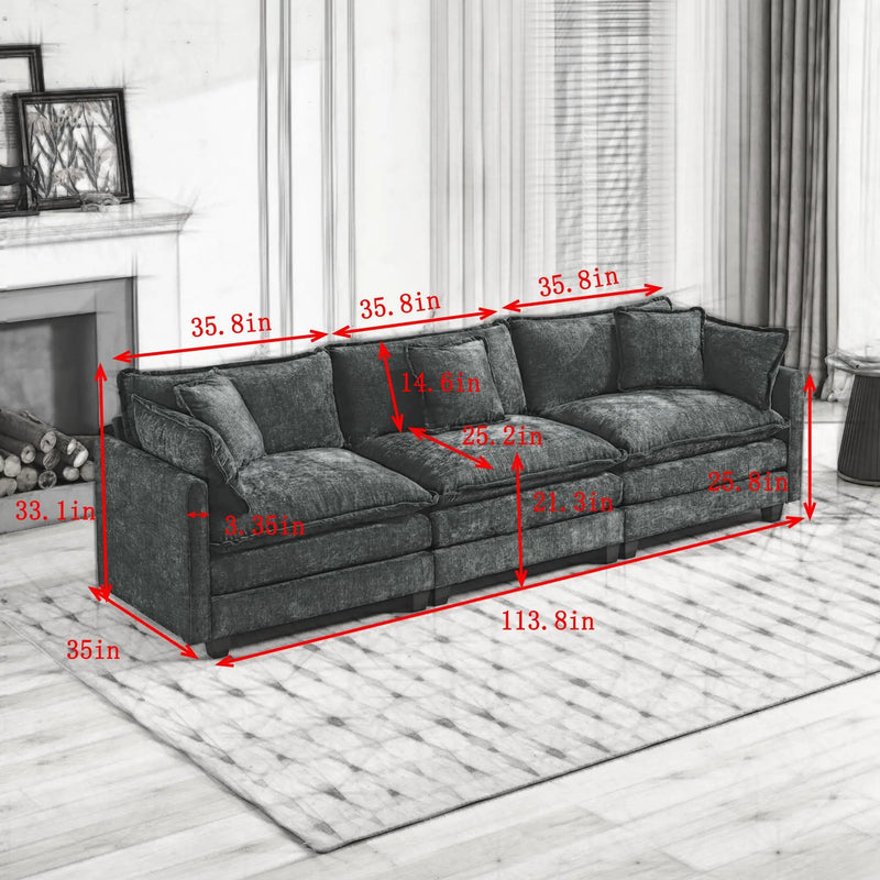Cloud3 Seats Sofa (Ottoman is not included)Chenille Fabric in Beige by BLAKHOM