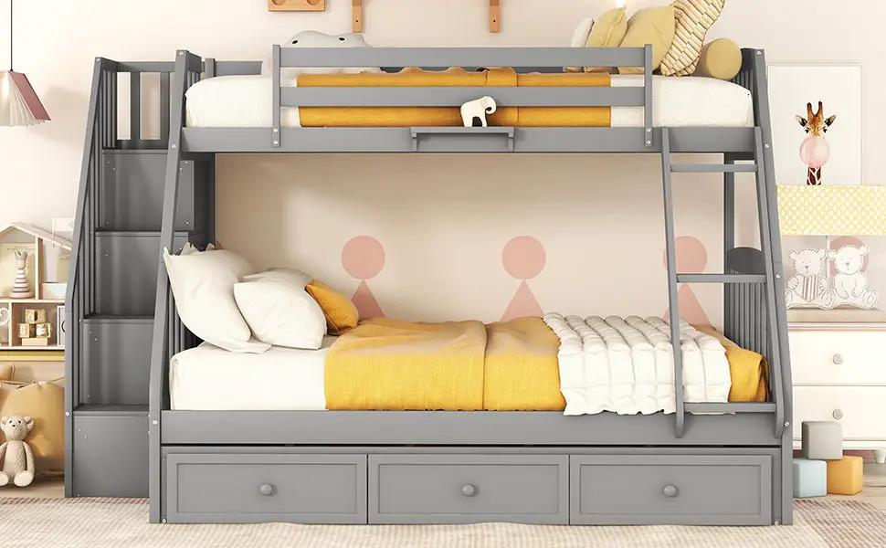 Bunk Bed With Drawers, Ladder And Storage Staircase by HouseOfZazla