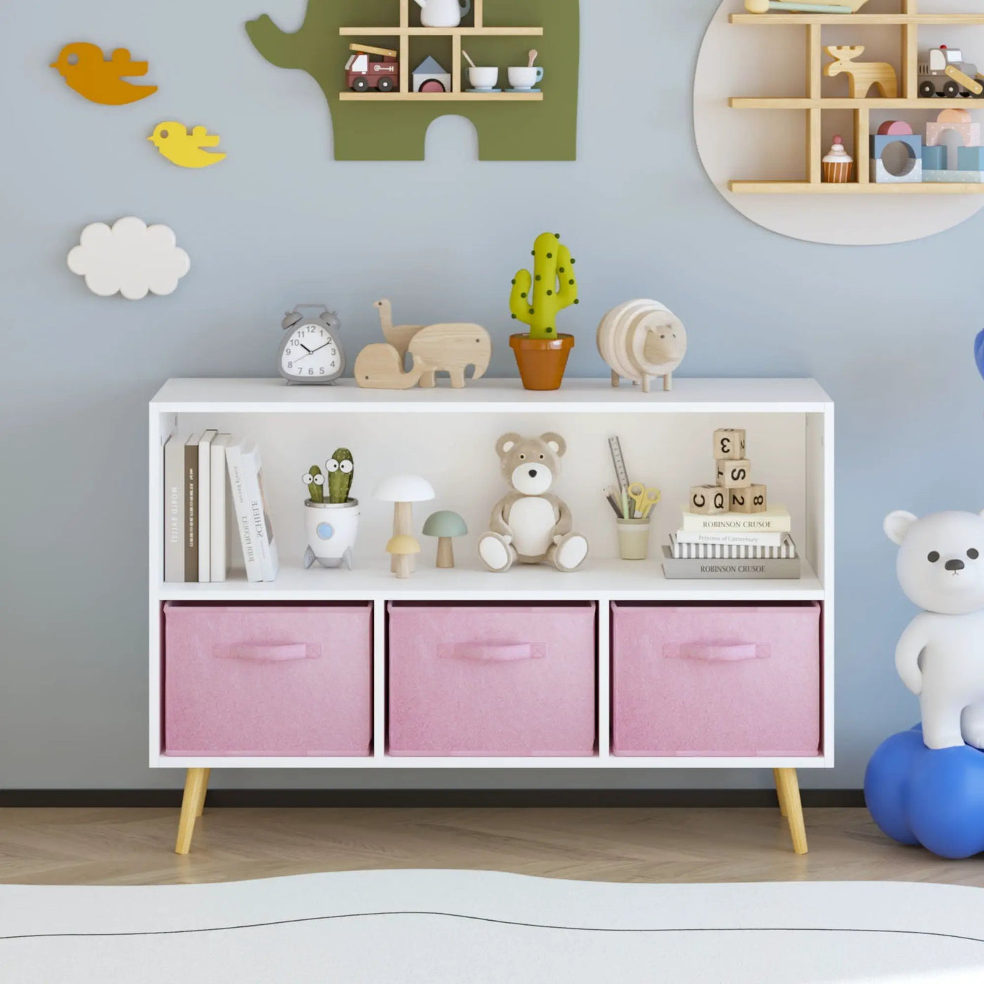 Bookcase With Collapsible Drawers, Book Display Organizer by HouseOfZazla