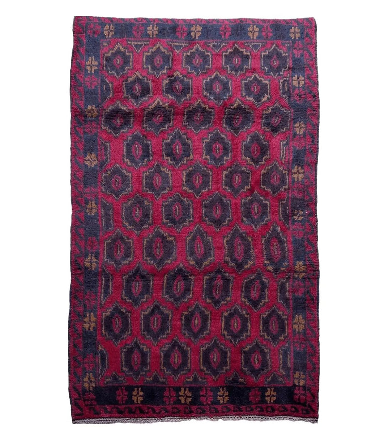 2' 10" X 4'7" Vintage Handmade Tribal Wool Rug Balouchi Rug Afghan Rug Red Blue by Jewel Rugs