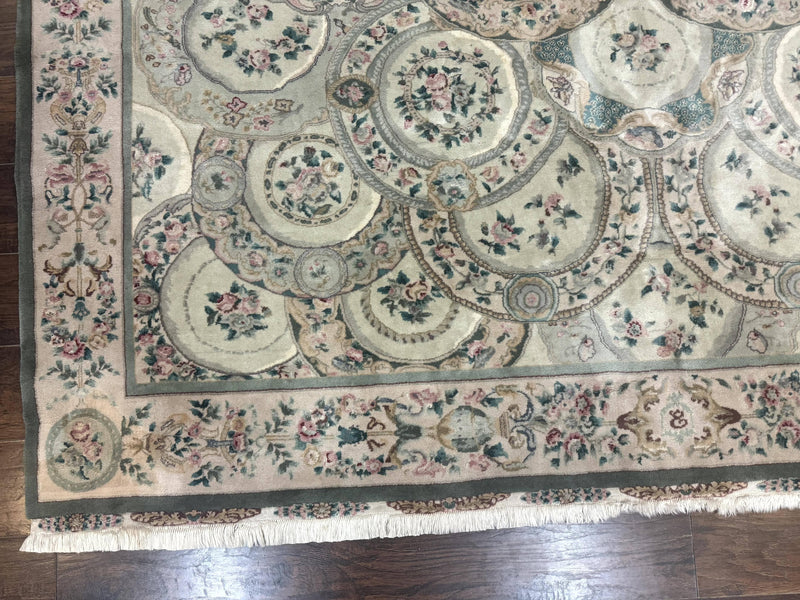 Pak Persian Rug 9x12, Wool with Silk Highlights, European Design, Floral, Green by Jewel Rugs