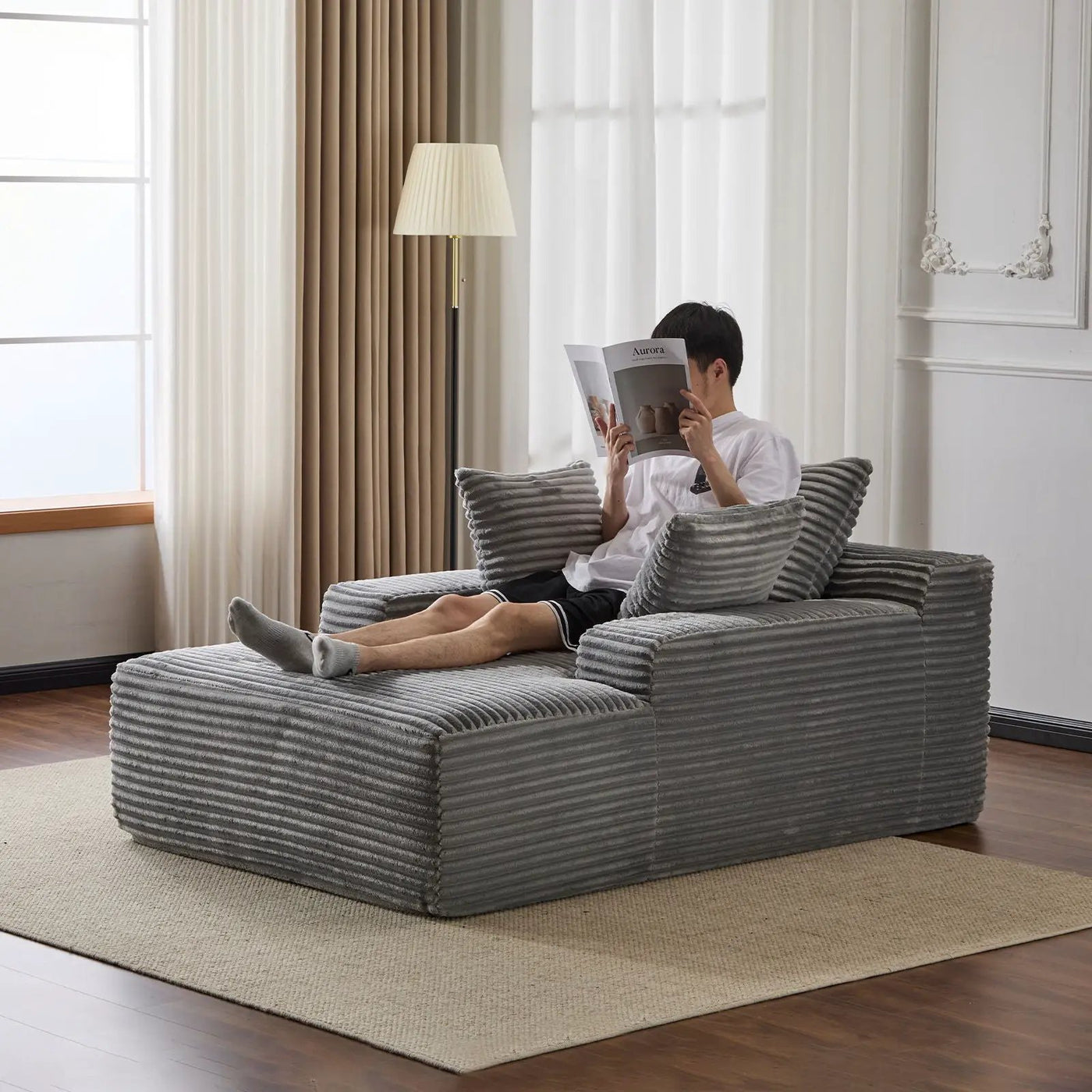 Oversized Chaise Lounge Chair Cozy Cloud Couch With 3 Throw Pillows And Wide Armrest by HouseOfZazla