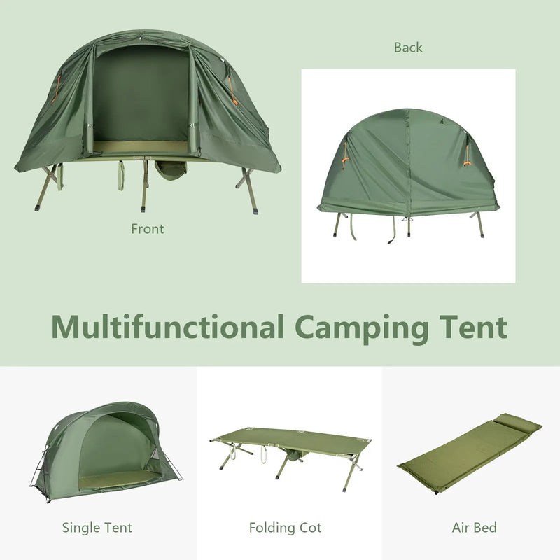 Cot Elevated Compact Tent Set with External Cover-Green by DirectDeals