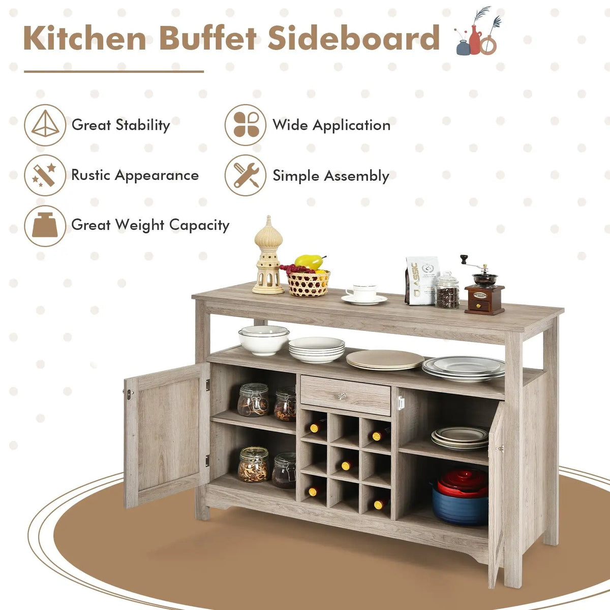 Server Buffet Sideboard With Wine Rack and Open Shelf by DirectDeals