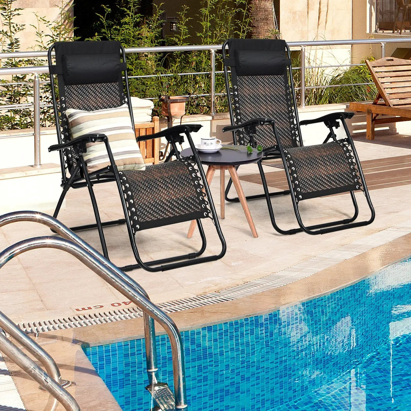 2 Pieces Folding Patio Rattan Zero Gravity Lounge Chair by DirectDeals