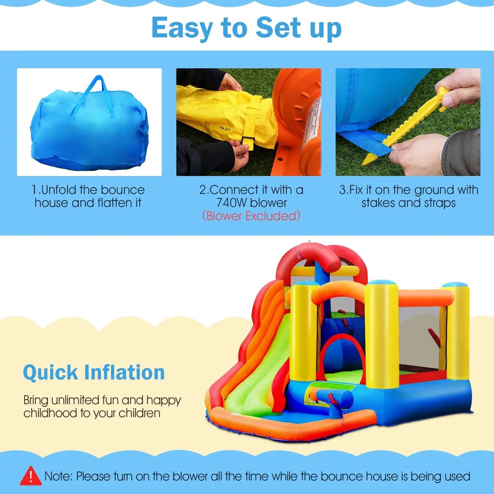 Inflatable Water Slide Bounce House with Pool and Cannon Without Blower by DirectDeals