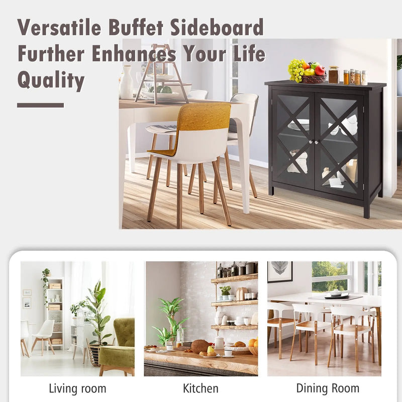Freestanding Kitchen Buffet Cabinet with Glass Doors and Adjustable Shelf by DirectDeals