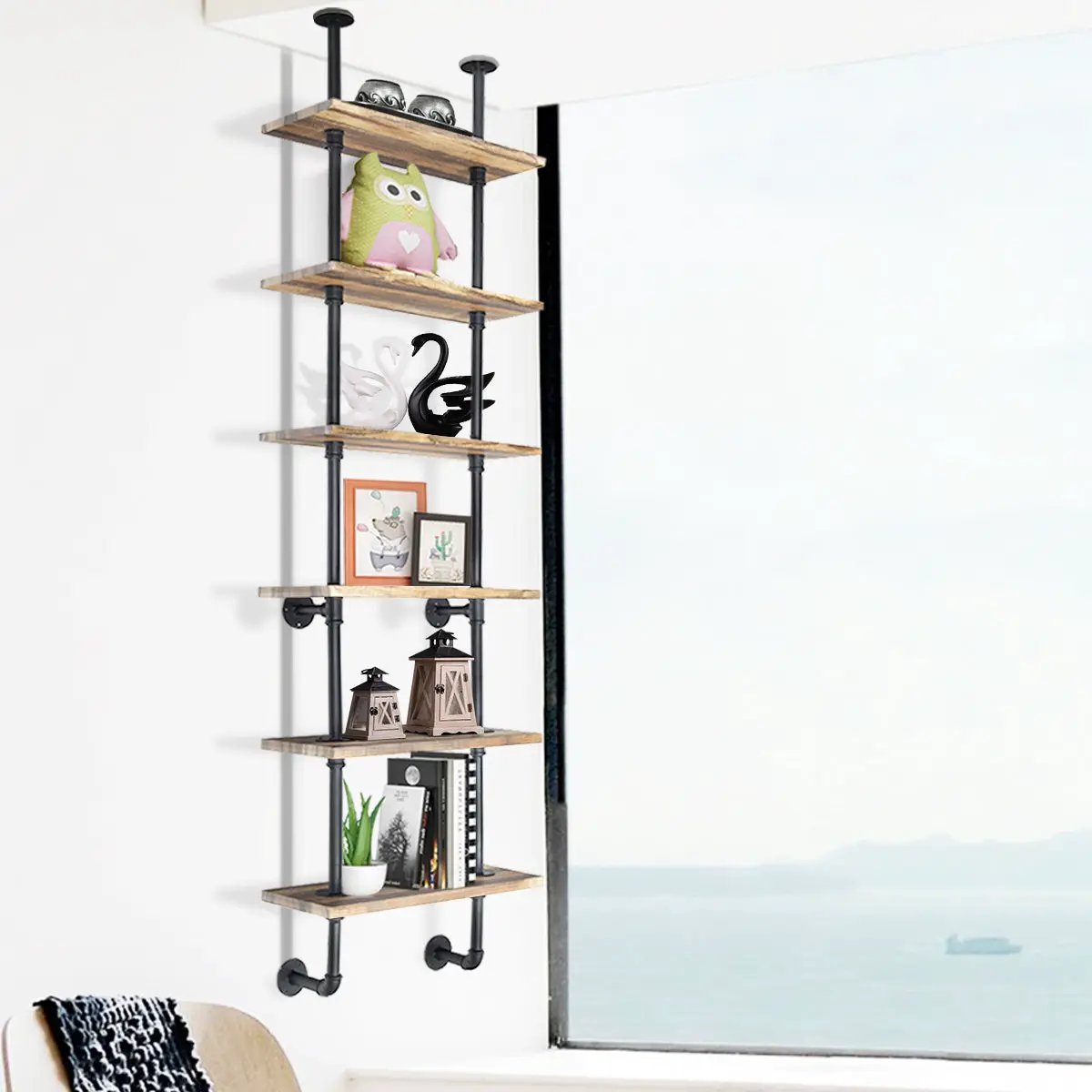 6-Tier Industrial Wall Mounted Pipe Shelves by DirectDeals