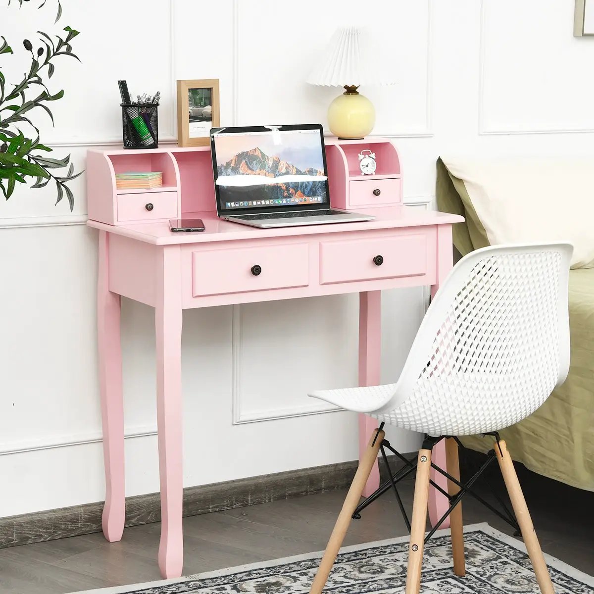 Writing Desk 2-Tier Vanity Desk Computer Desk with 4 Drawers by DirectDeals