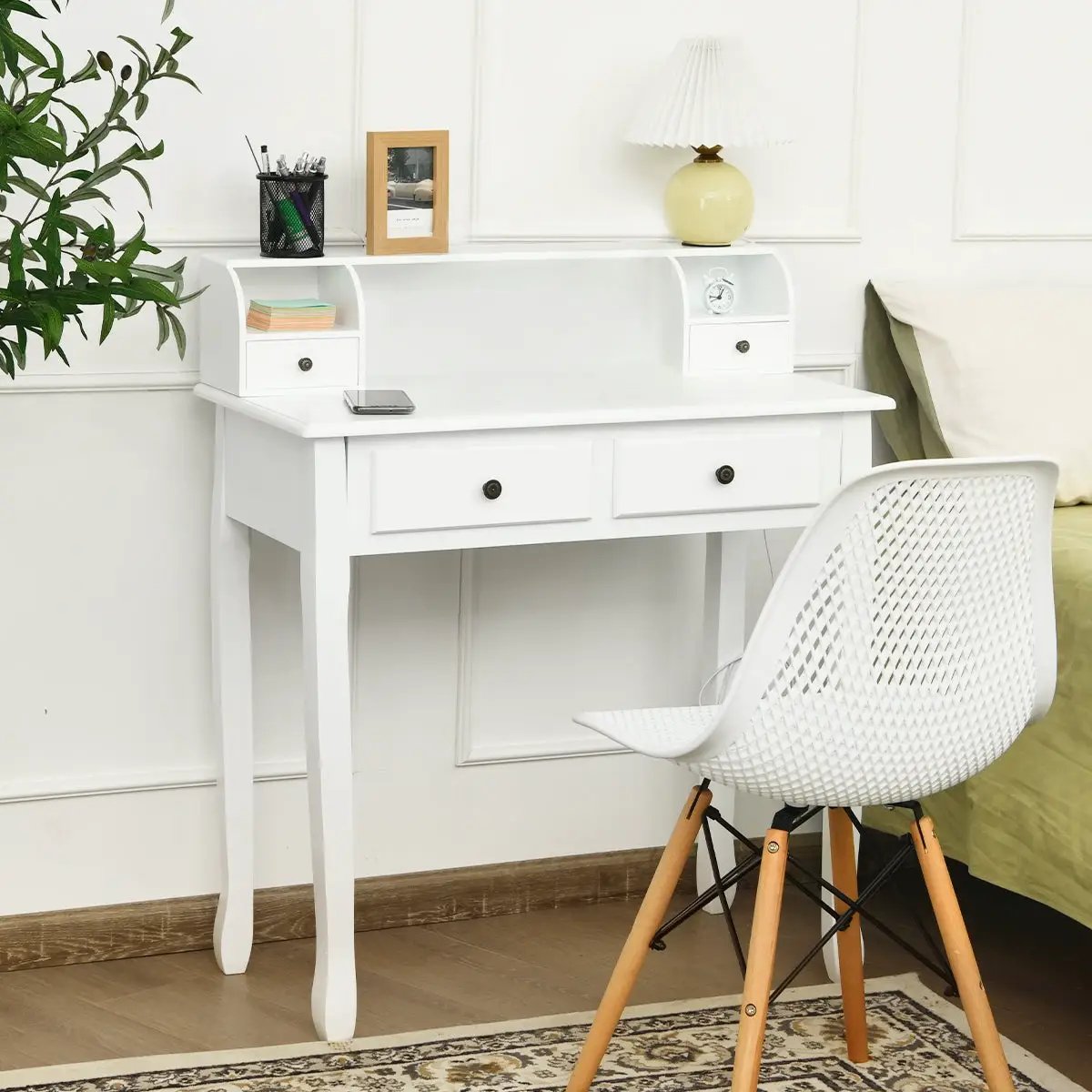 Writing Desk 2-Tier Vanity Desk Computer Desk with 4 Drawers by DirectDeals