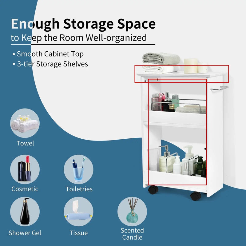 Slim Rolling 3-Tier Bathroom Mobile Shelving Cabinet wih Handle by DirectDeals