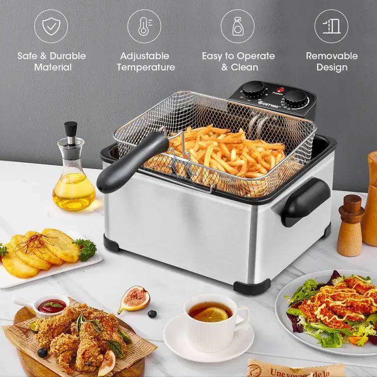 Electric Deep Fryer 5.3QT/21-Cup Stainless Steel 1700W with Triple Basket by DirectDeals