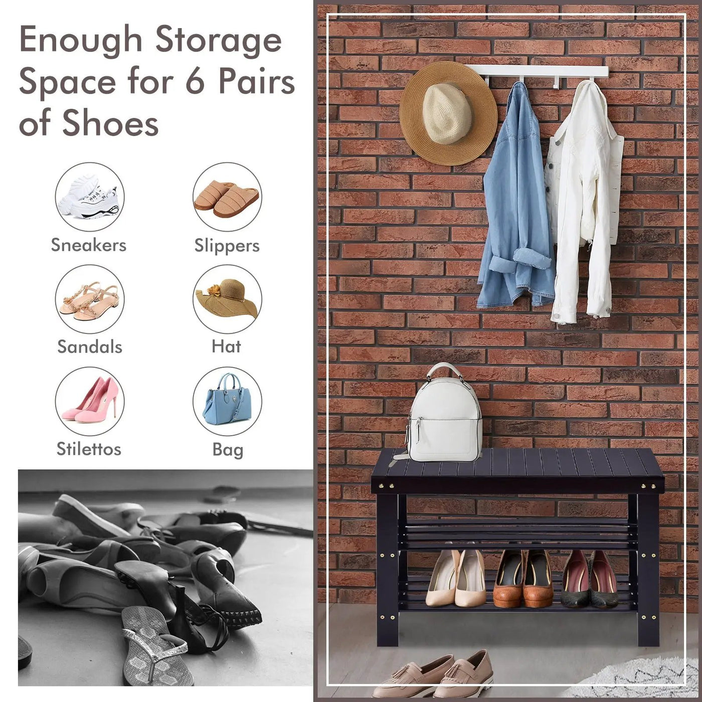 3 Tier Bamboo Bench Storage Shoe Shelf-Natural by DirectDeals