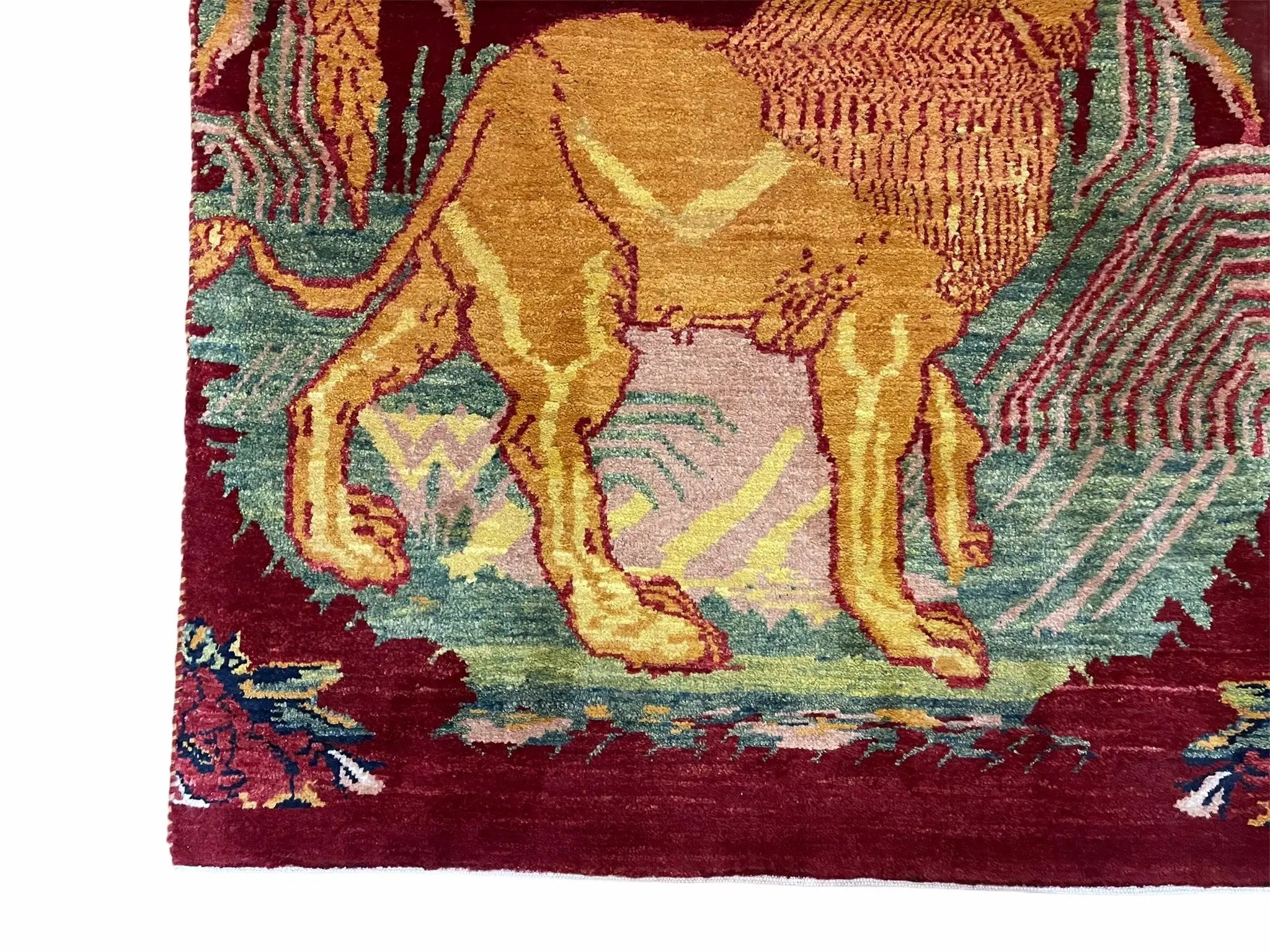 3 X 5 Handmade Rug New Vintage Rug Quality Wool Pictorial Lion Jungle Veg Dyes by Jewel Rugs