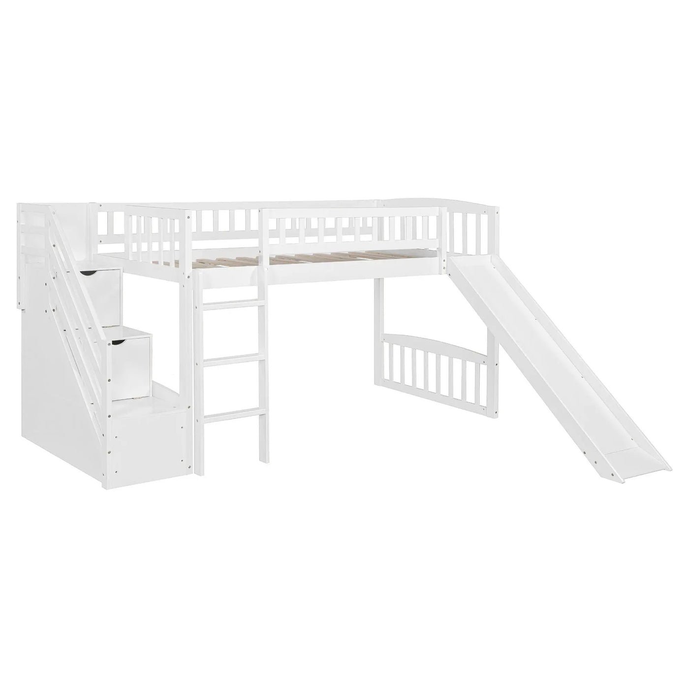Loft Stairway Bed With 2 Drawers, Convertible Ladder And Slide by HouseOfZazla