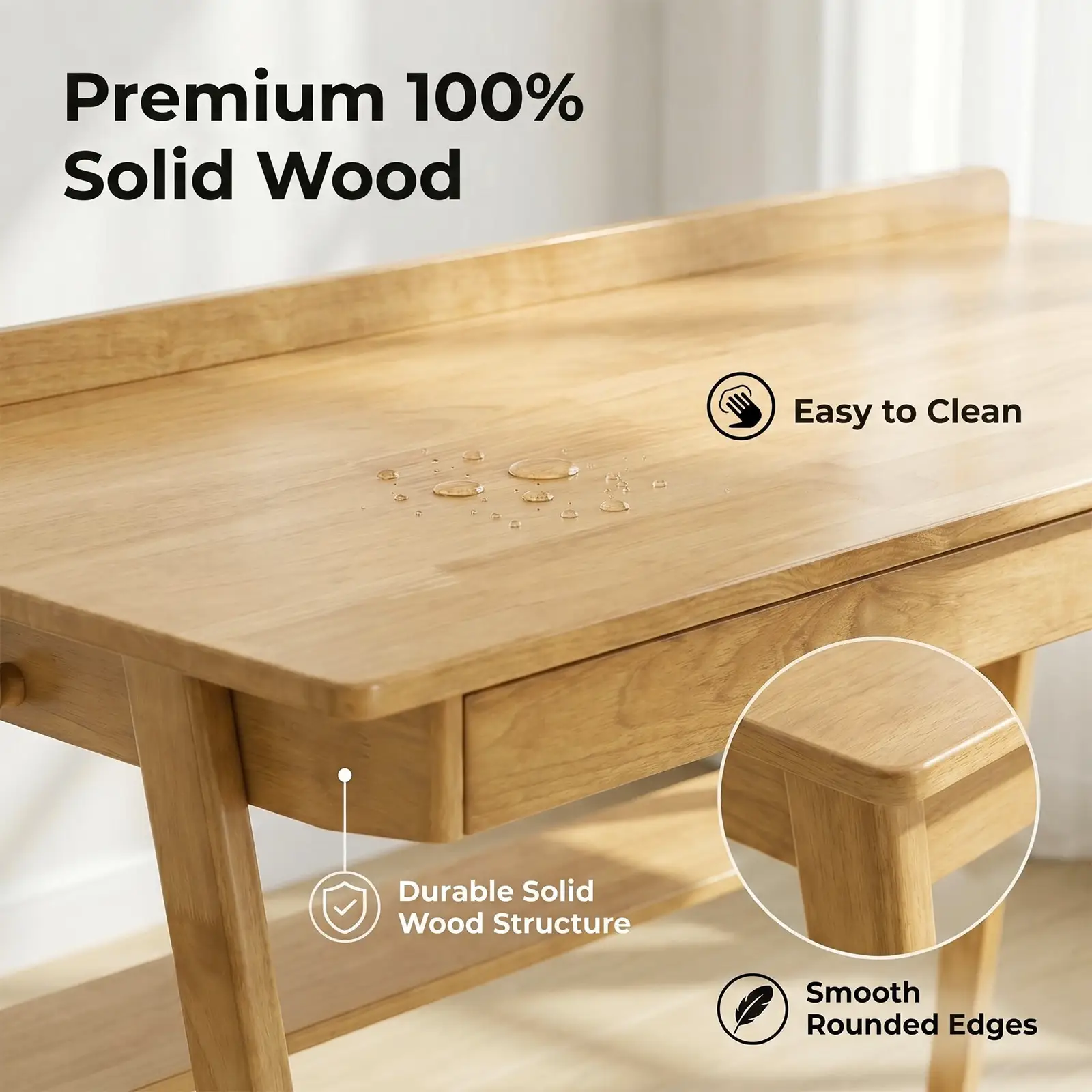 Solid Wood Writing Desk with 2 Drawers & Storage Shelf by HouseOfZazla